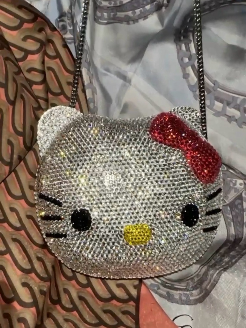 Hello Kitty Silver Crystal Mini Crossbody with Red Bow